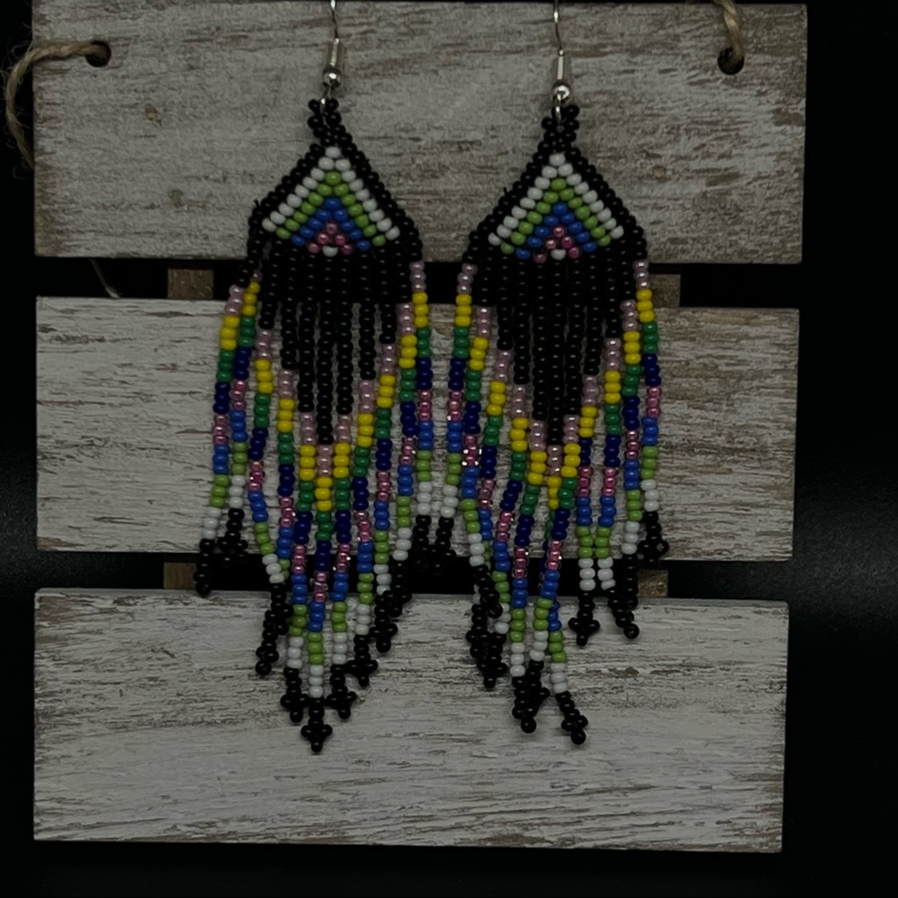 Bohemian luxe Handmade Statement South Western Navajo Beaded Dangle Earrings